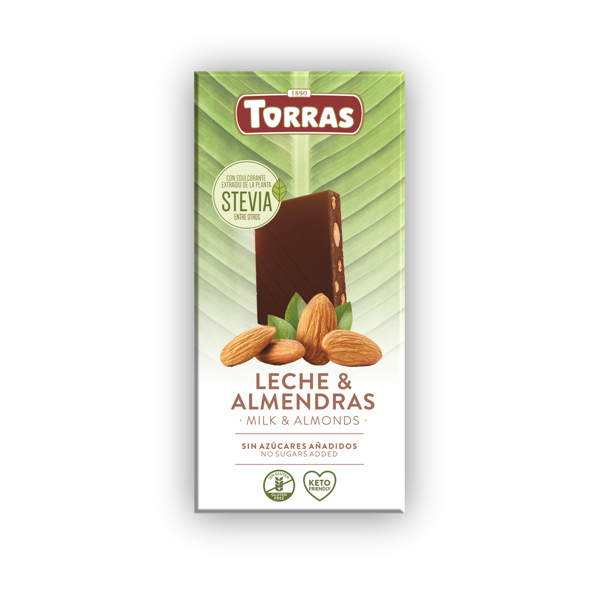 Piena šokolāde ar mandelēm bez pievienota cukura STEVIA, Torras, 125 g