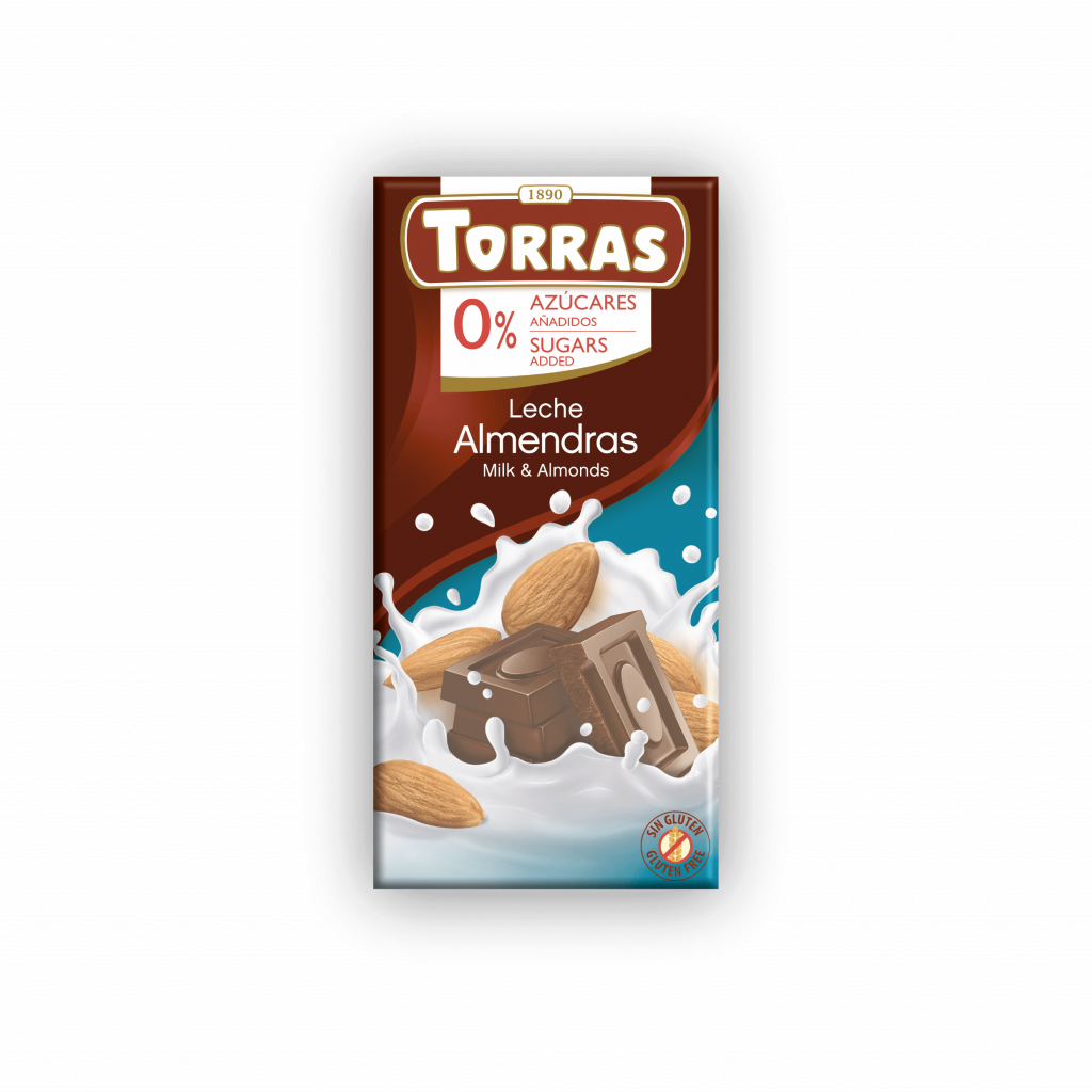 Piena šokolāde Torras Classic ar mandelēm bez pievienota cukura 75 g