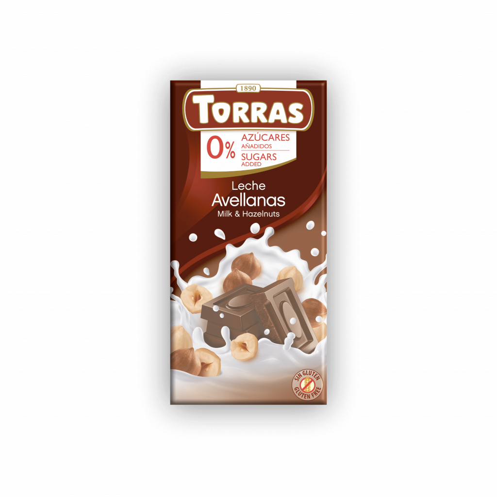 Piena šokolāde Torras Classic ar lazdu riekstiem bez cukura 75g