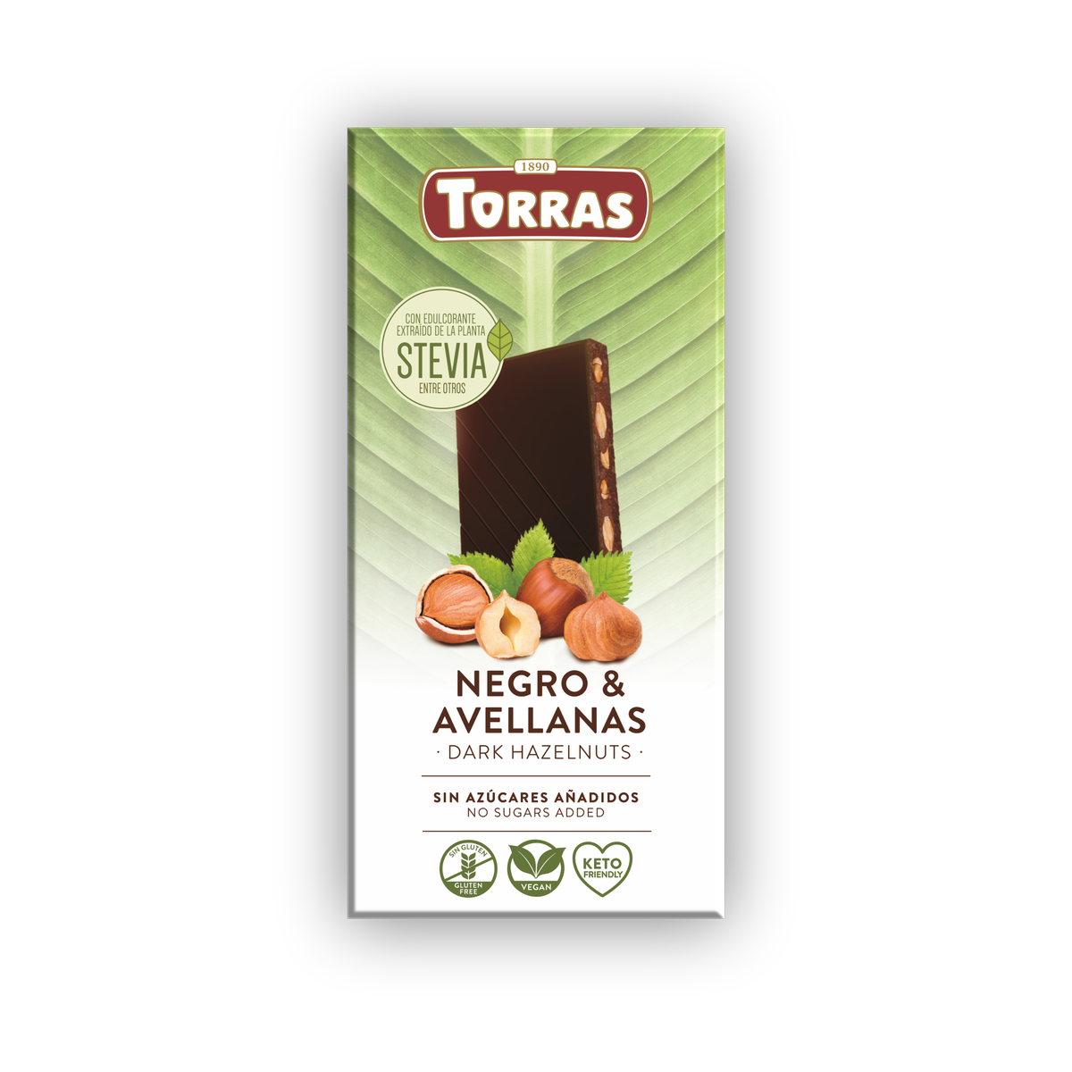 Tumšā šokolāde ar lazdu riekstiem bez pievienota cukura Torras, 125 g