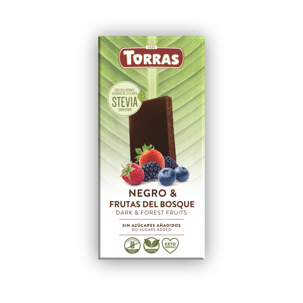 Tumšā šokolāde Torras  ar meža augļiem bez pievienota cukura 125 g