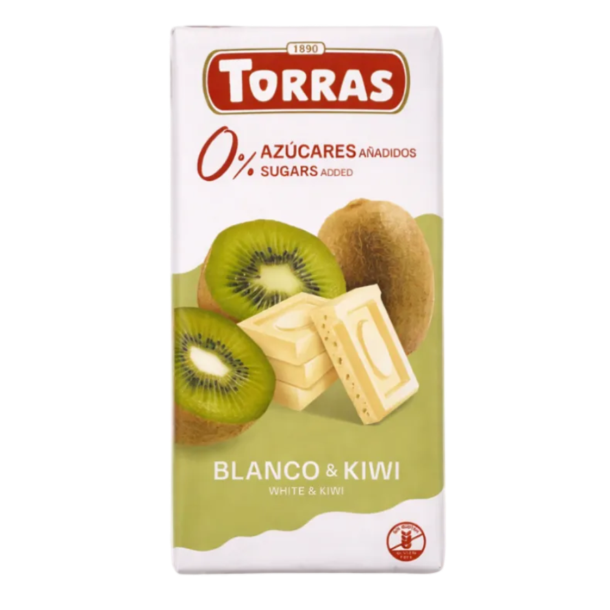 JAUNUMS:Baltā šokolāde Torras Classic ar kivi bez pievienota cukura 75g