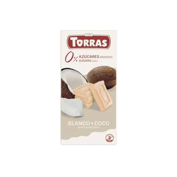 JAUNUMS:Baltā šokolāde Torras Classic ar kokosriekstu bez pievienota cukura 75g