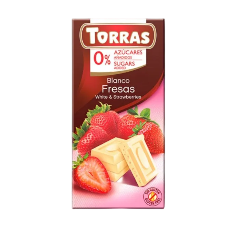 JAUNUMS:Baltā šokolāde Torras Classic ar zemenēm bez pievienota cukura 75g