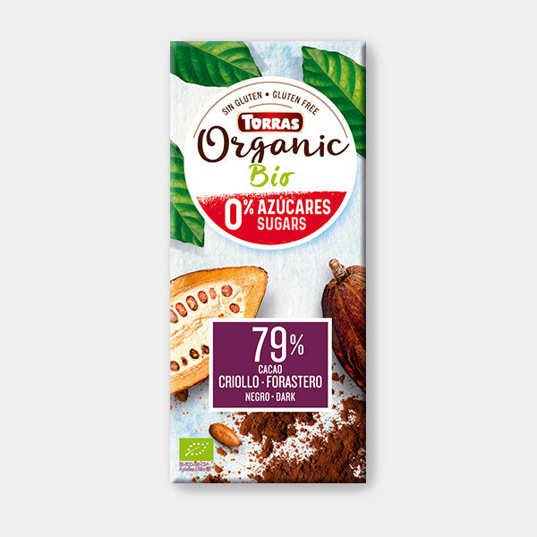 Tumšā BIO šokolāde bez cukura 79%, Torras, 100 g